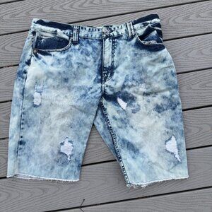 Level 7 Mens shorts 40 Denim Cotton Distressed Raw Hem Acid Wash Long Length
